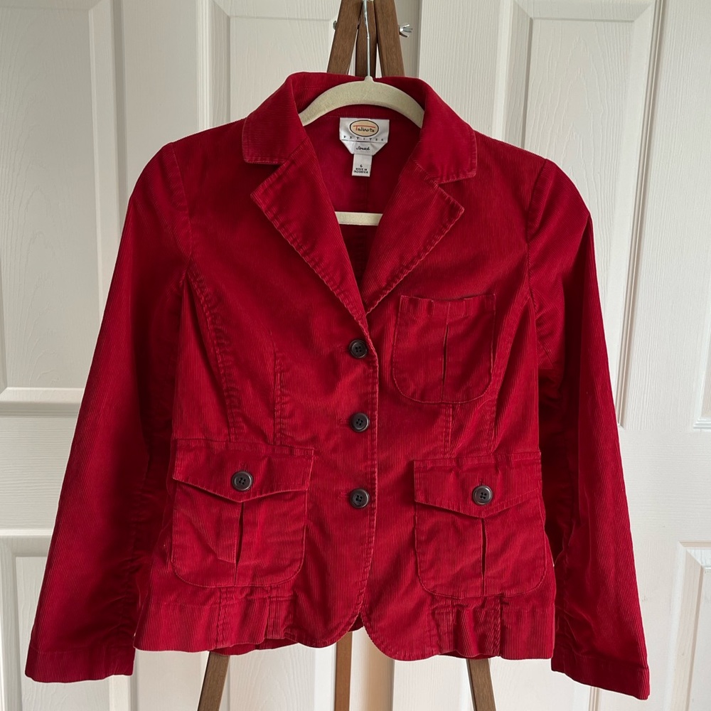Talbots red corduroy fitted blazer, size 6 petite